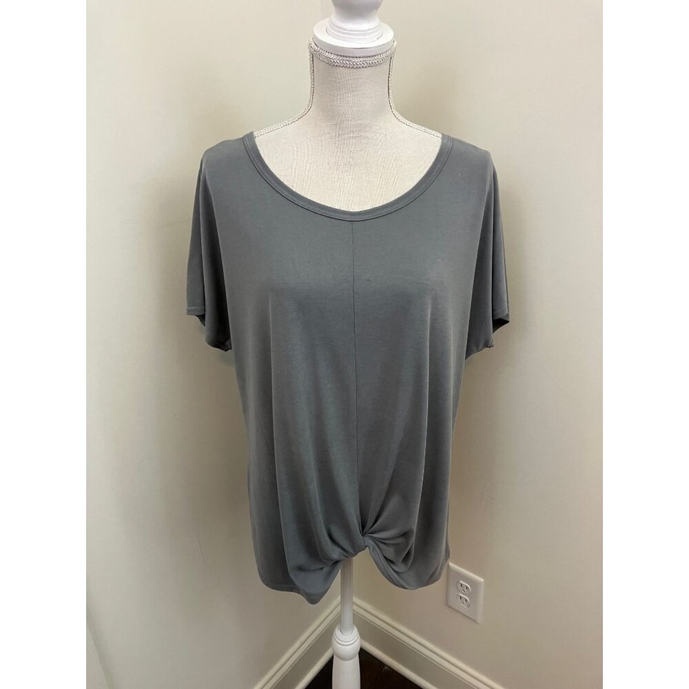 C Gray Short Sleeve Top Knotted Waist Size Large